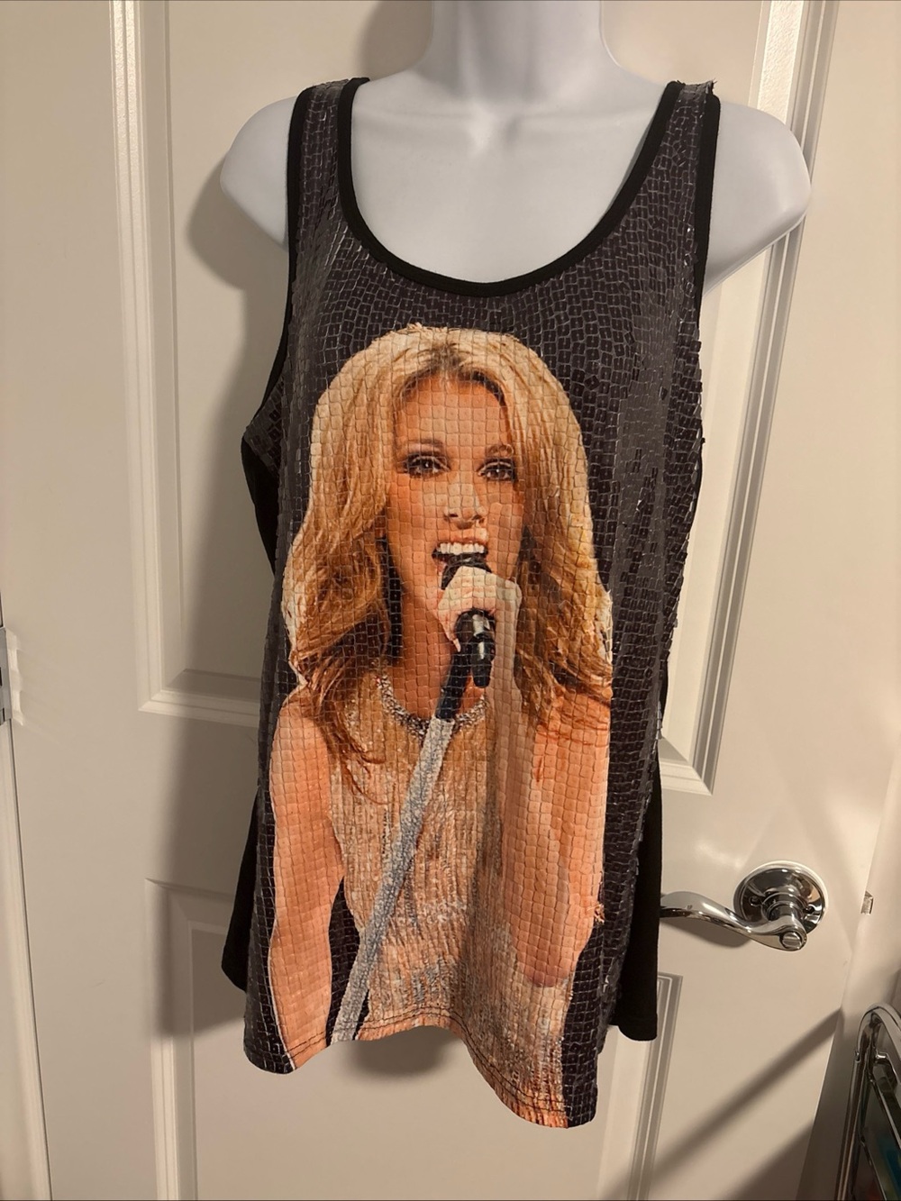 Celine Dion Sequin Top Size 2X (S/M) Graphic Blouse Tee *please Read Description